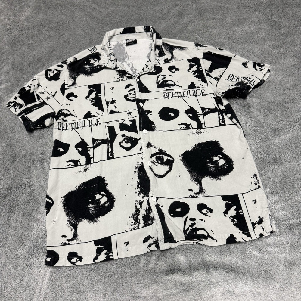 Beetlejuice Button Up Shirt Men's Size M Black & White Graphic Novel Style